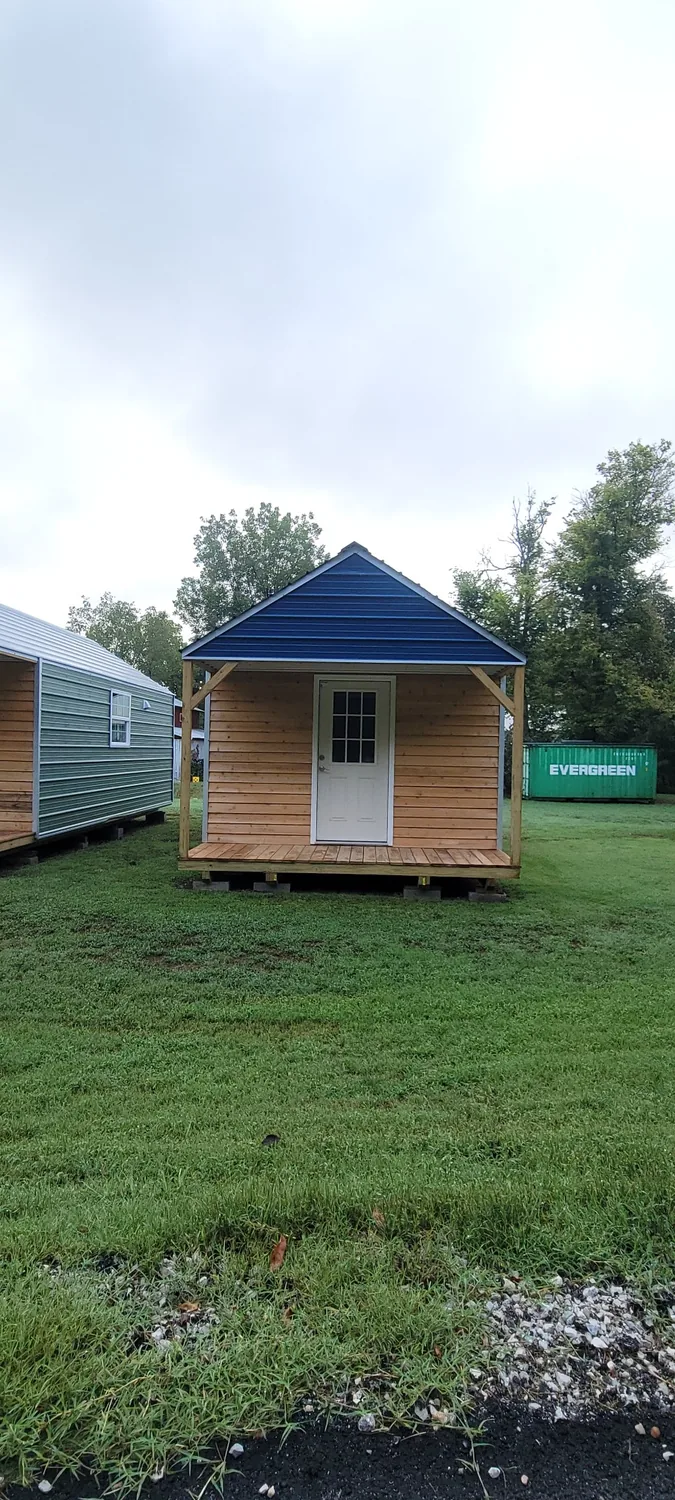 Basecamp Blue front exterior and covered porch