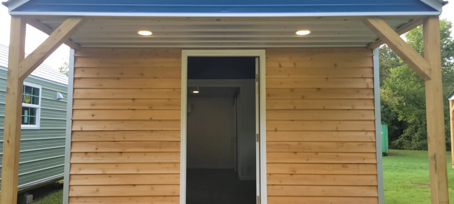 Basecamp Blue front porch and entry