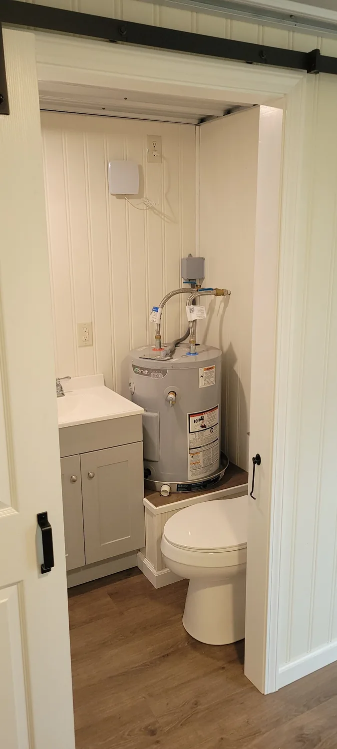 Basecamp Blue bathroom and 19-gallon water heater