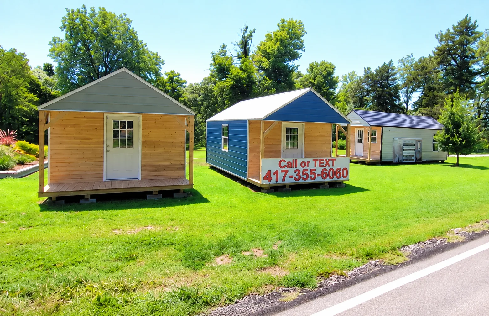 Three brand-new portable cabins displayed in Goodman, Missouri